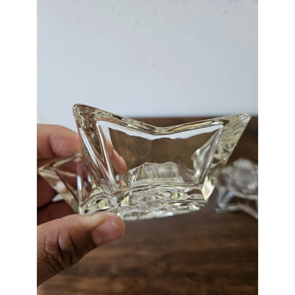 Vintage Clear Glass Star Candle Holders Set of 2 Taper Holders